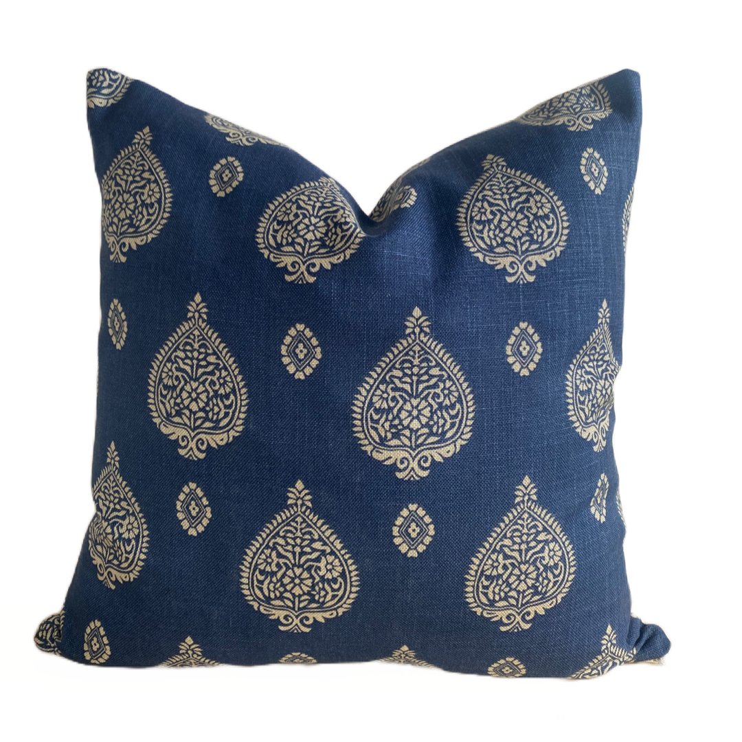 Blue Indian Block Print Style Cushion Bonny Boutique
