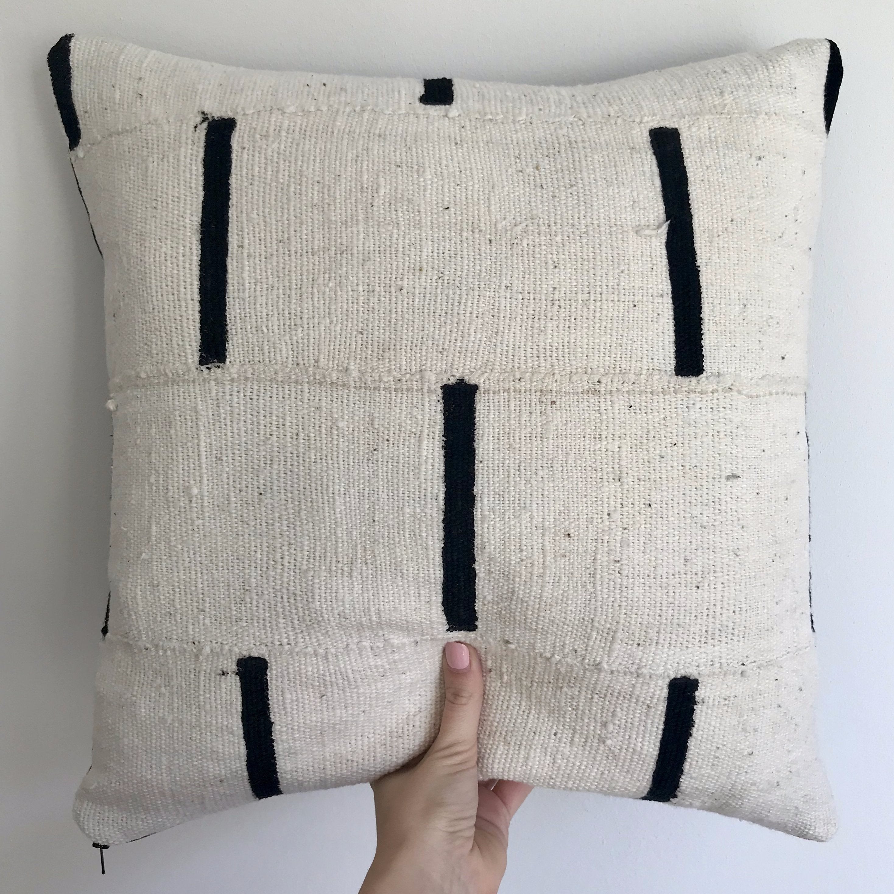 African Mudcloth Cushion Black Bars