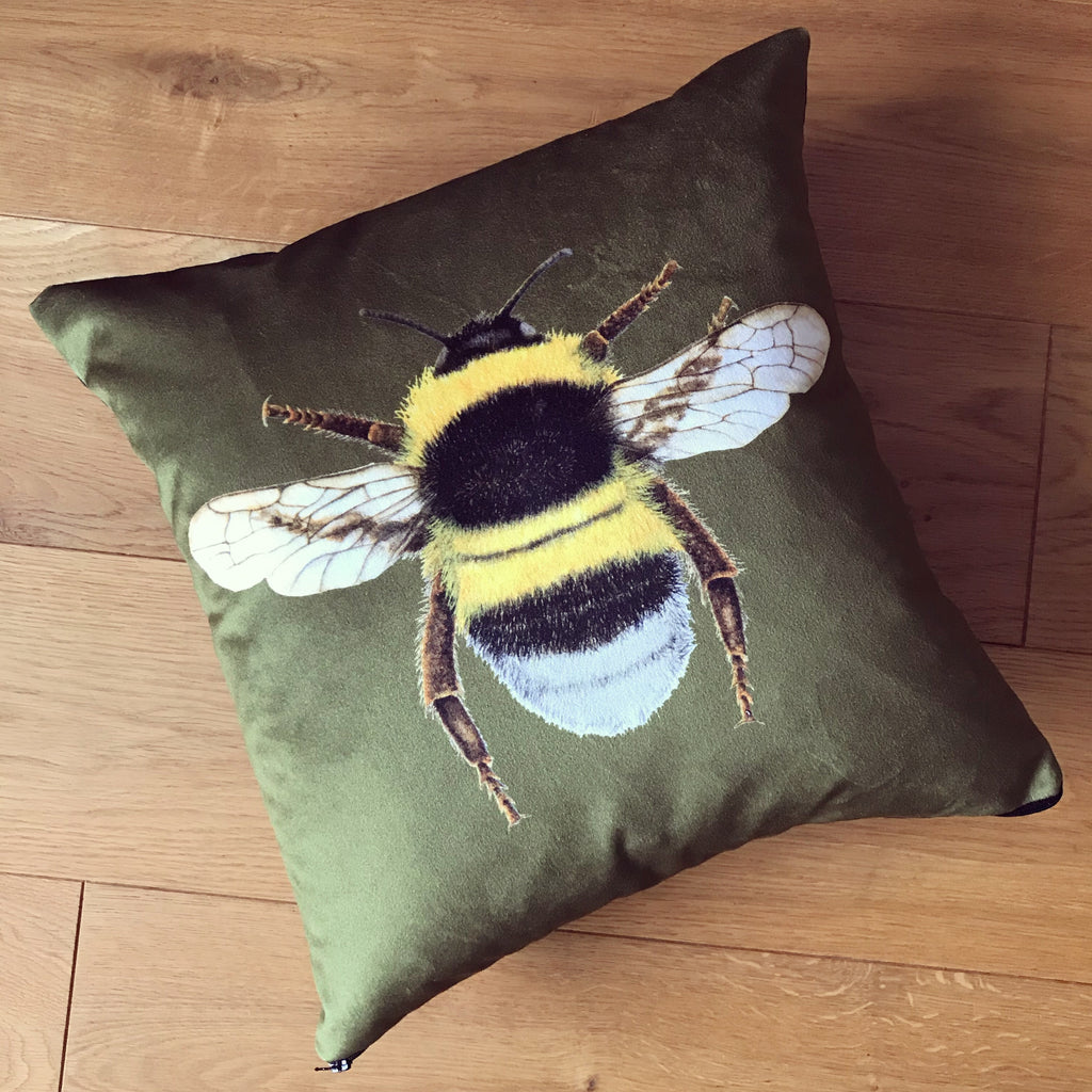 Olive green bee cushion