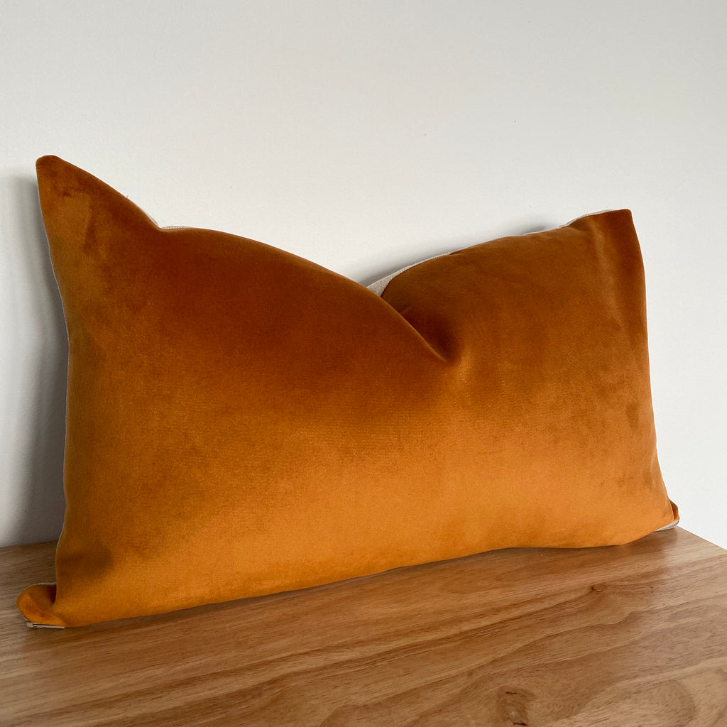 Orange rectangle velvet cushion